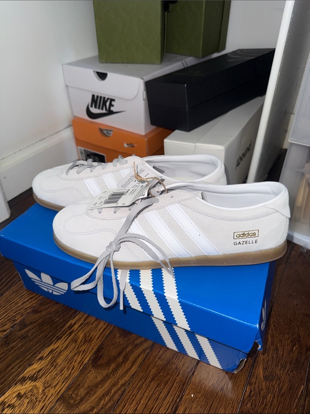 NWT Gazelle Adidas Sneakers in White, Grey with a Gum Bottom